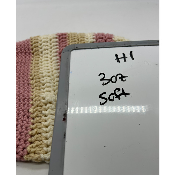 Knit Woven Wide Pink Cream Stripe Beanie Knit Hat Outdoors Coquette XS - Picture 9 of 9